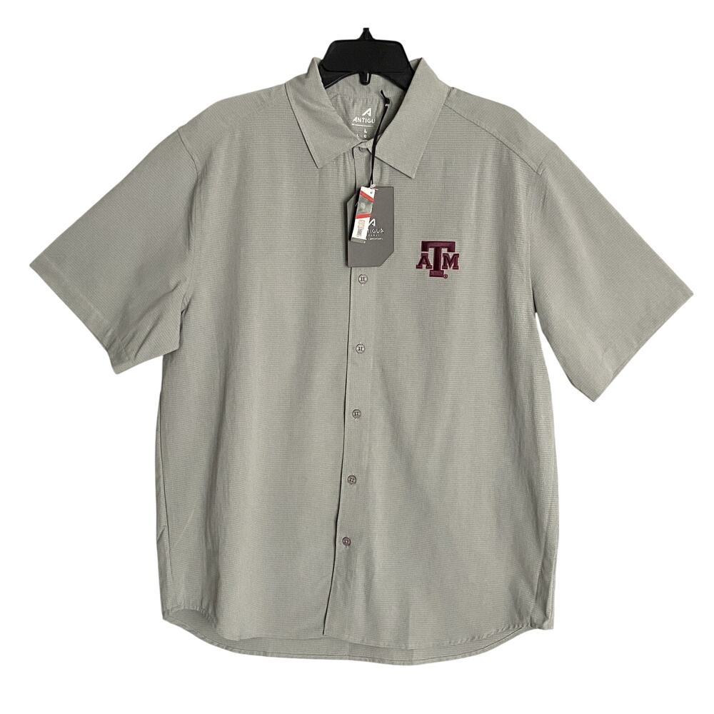Antigua Texas A&M Shirt Activate Woven Short Sleeve Button-Up Shirt Gray NEW - Picture 2 of 14